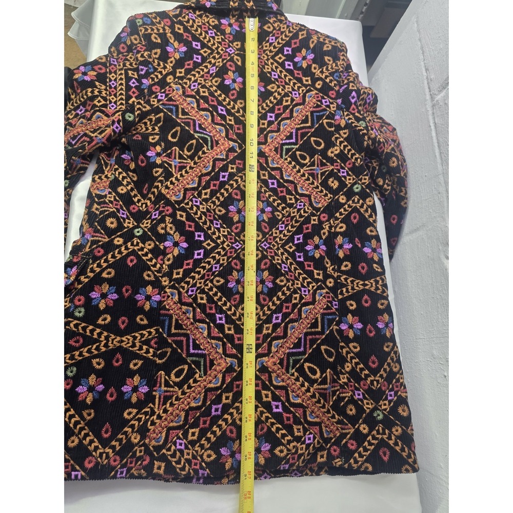 Farm Rio S Double Breasted Embroidered Cotton Corduroy Blazer Colorful Boho Long - Picture 9 of 11
